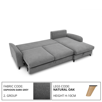 Sofa MERLIN SLEEPING (Right corner, extendable) (XAPHOON 3/2 DARK GREY)